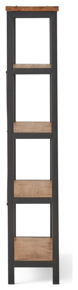 Warner 4 Shelf Firwood Display Bookcase, Antique Brown and Brushed Black Rust