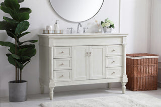48" Single Bathroom Vanity, Antique White With Ivory White Engineered Marble