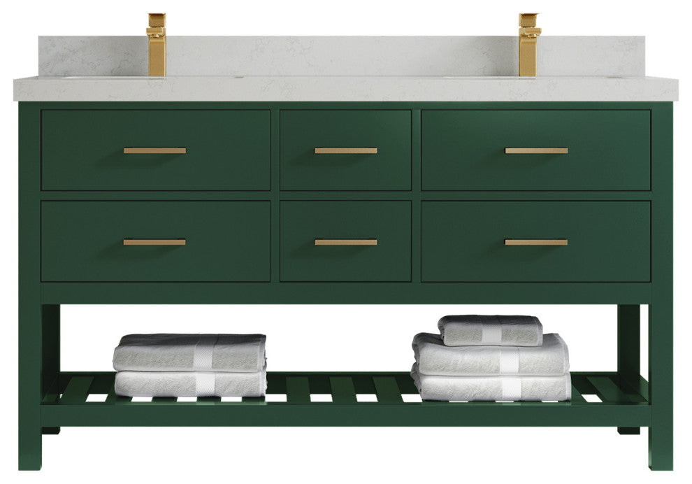 Parker 60 Double Sink Bathroom Vanity in Lafayette Green  2" Carrara Quartz