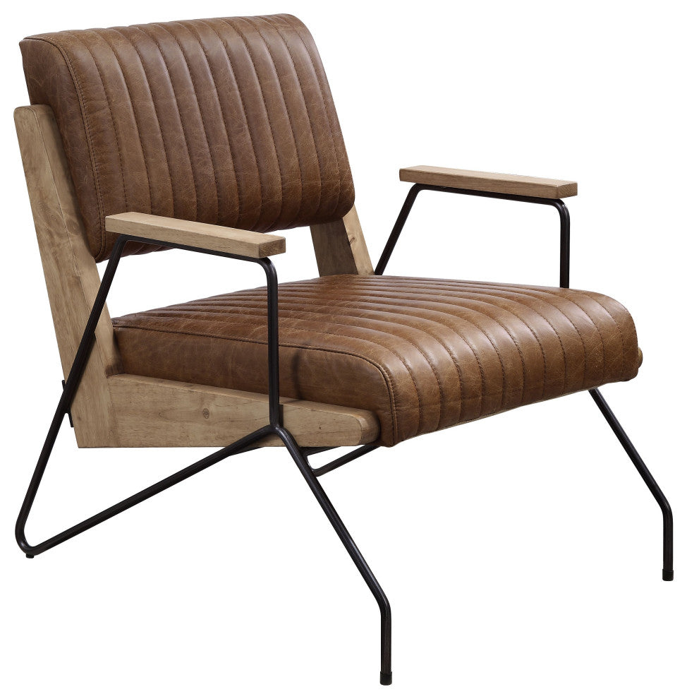 Acme Eacnlz Accent Chair Cocoa Top Grain Leather and Matt Iron Finish