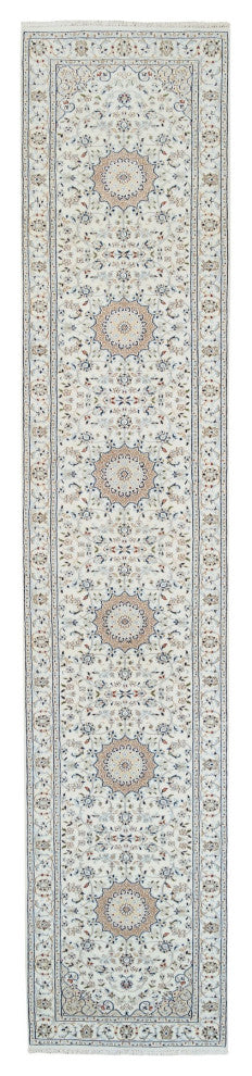 Ivory, Nain, 250 KPSI Wool and Silk Hand Knotted Runner Rug, 2'8" x 13'3"