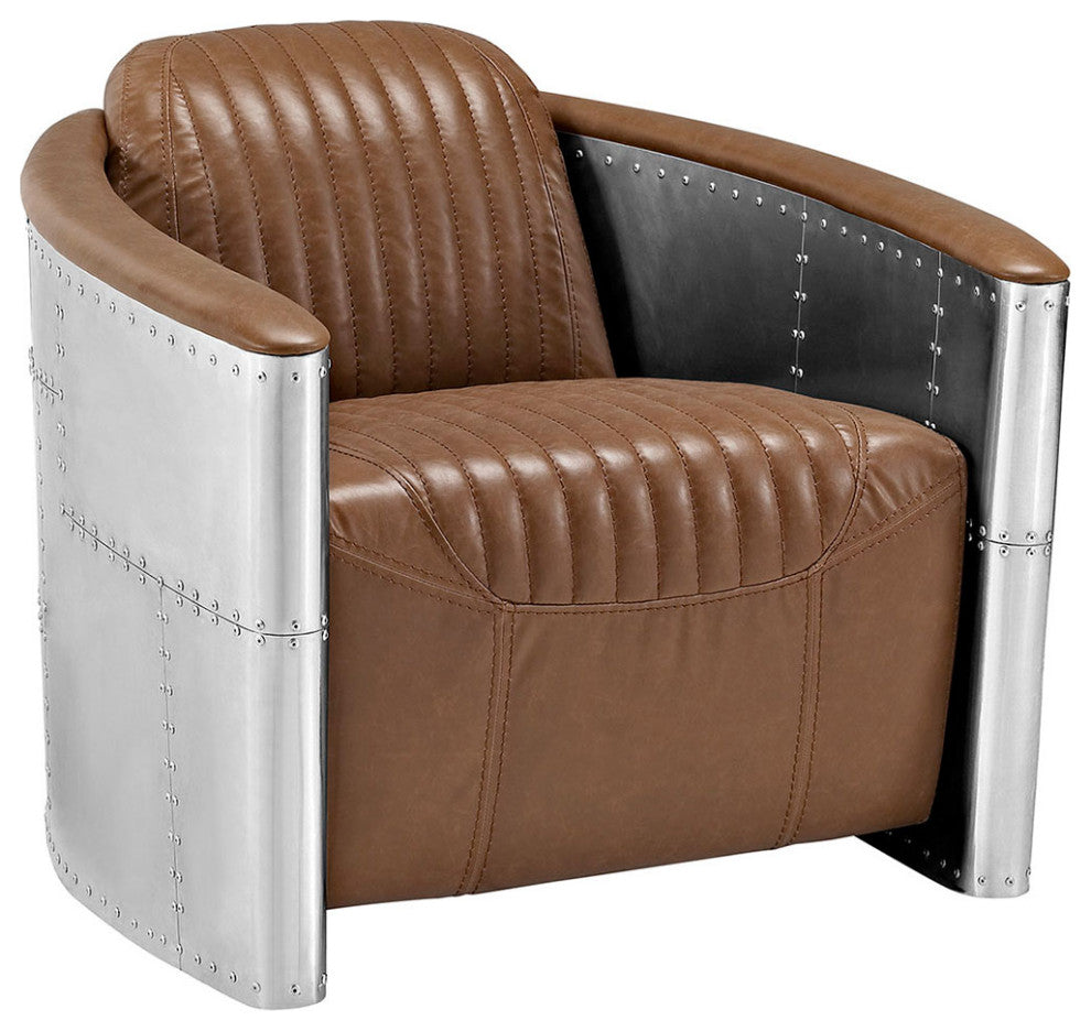 Zado Industrial Loft Black Barrel Accent Chair PU Leather Upholstery