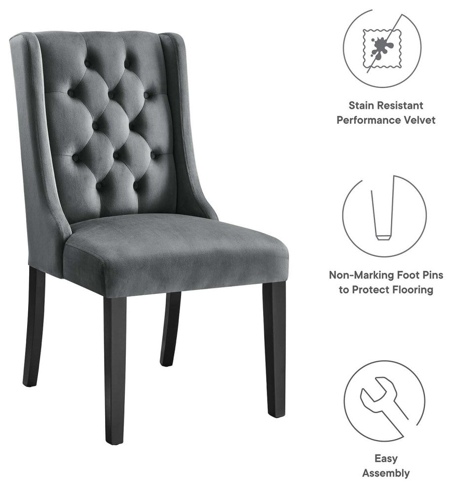Side Dining Chair, Set of 2, Gray, Velvet, Modern, Cafe Bistro Hospitality