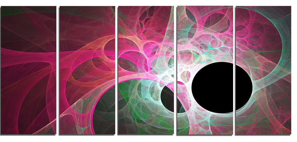 Pink Fractal Angel Wings, Abstract Wall Art Canvas, 60"x28", 5 Panels