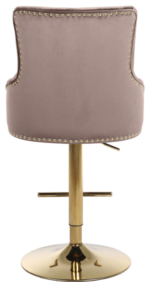 Claude Velvet Upholstered Adjustable Stool, Pink, Gold Base