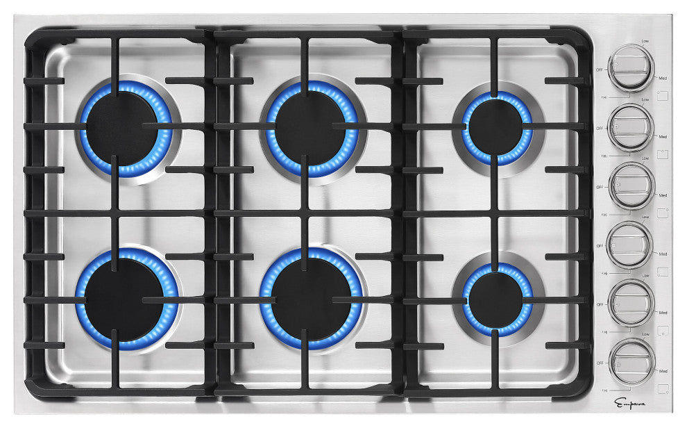 Gas Cooktop With 6 Sealed Burners Cast Iron Grates LPG/NG Convertible