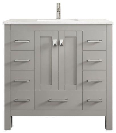 Eviva Hampton 36" Gray Vanity With White Quartz Top