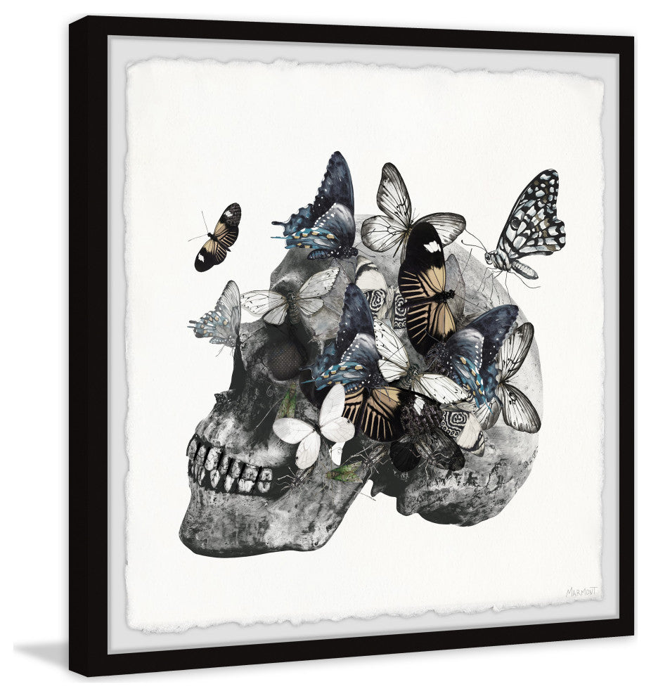 "Butterfly Swarm and Skull" Framed Painting Print, 32x32
