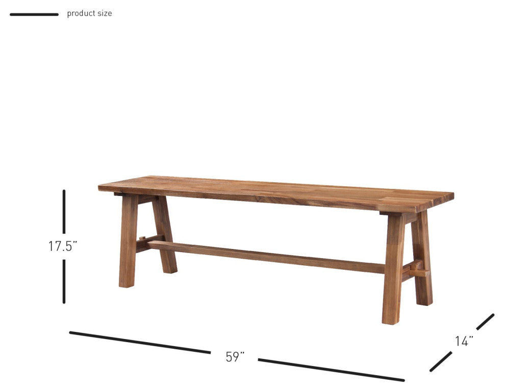 Bedford 59" Bench "A" Base, Brushed Brown