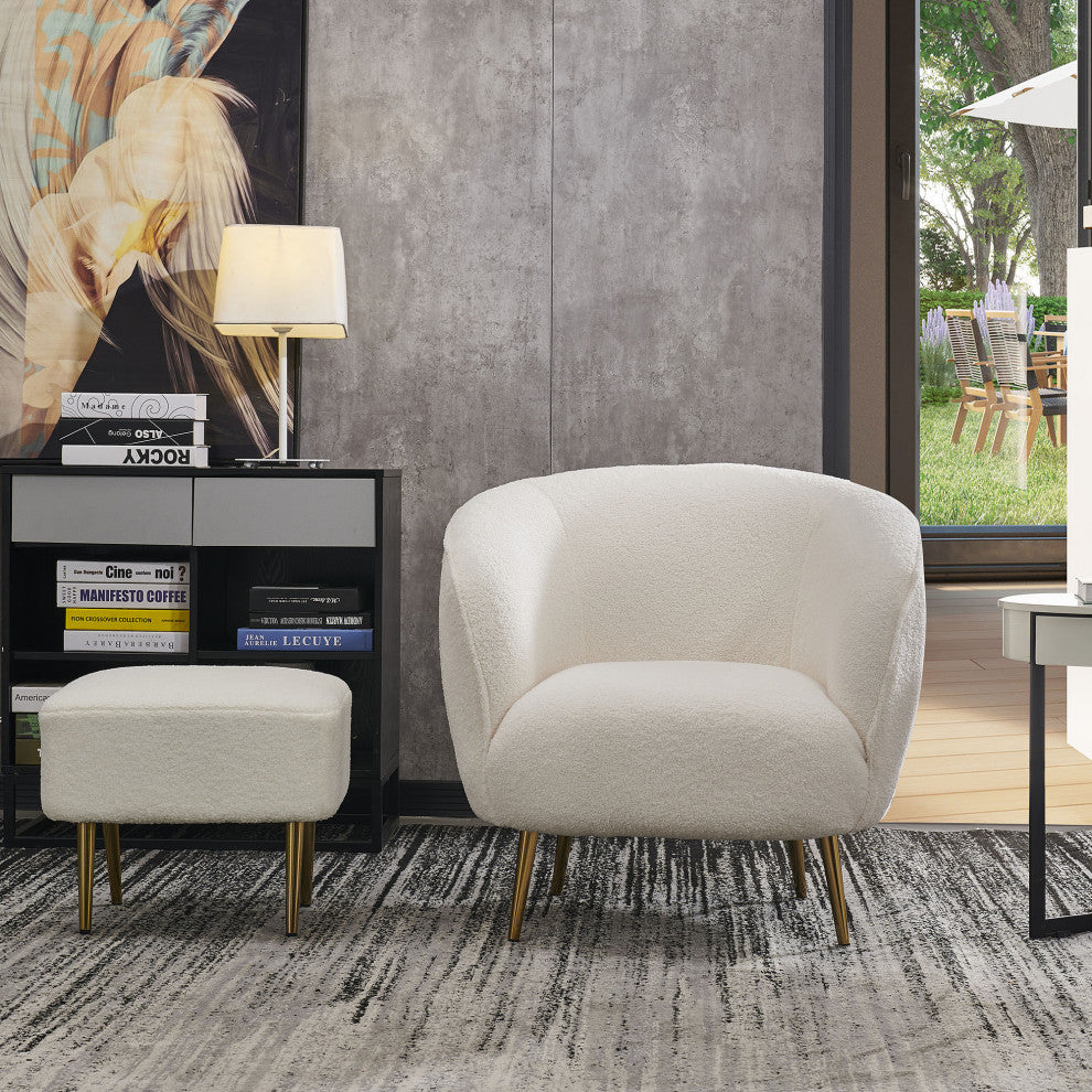 LUXMOD Modern Boucle White Armchair Reading Lounge Chair, White