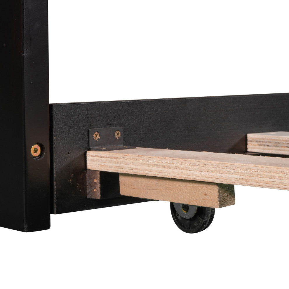 Twin Wood Frame Platform Bed with Trundle and Drawers Linked with built-in Desk,