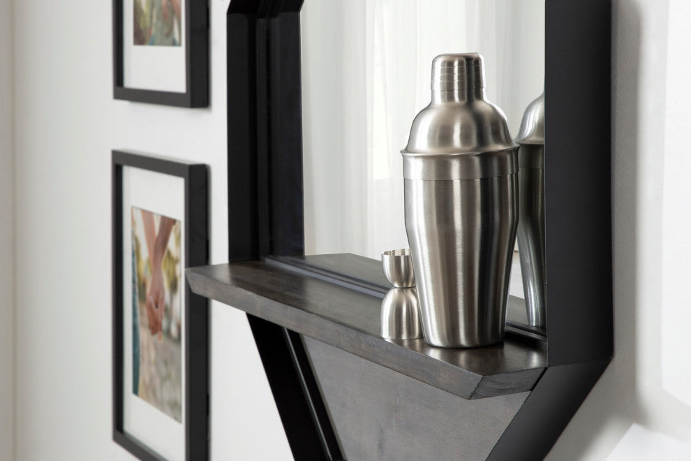 Owing Octagon Wall Shelf Mirror, Gray/Black, 24"x24"