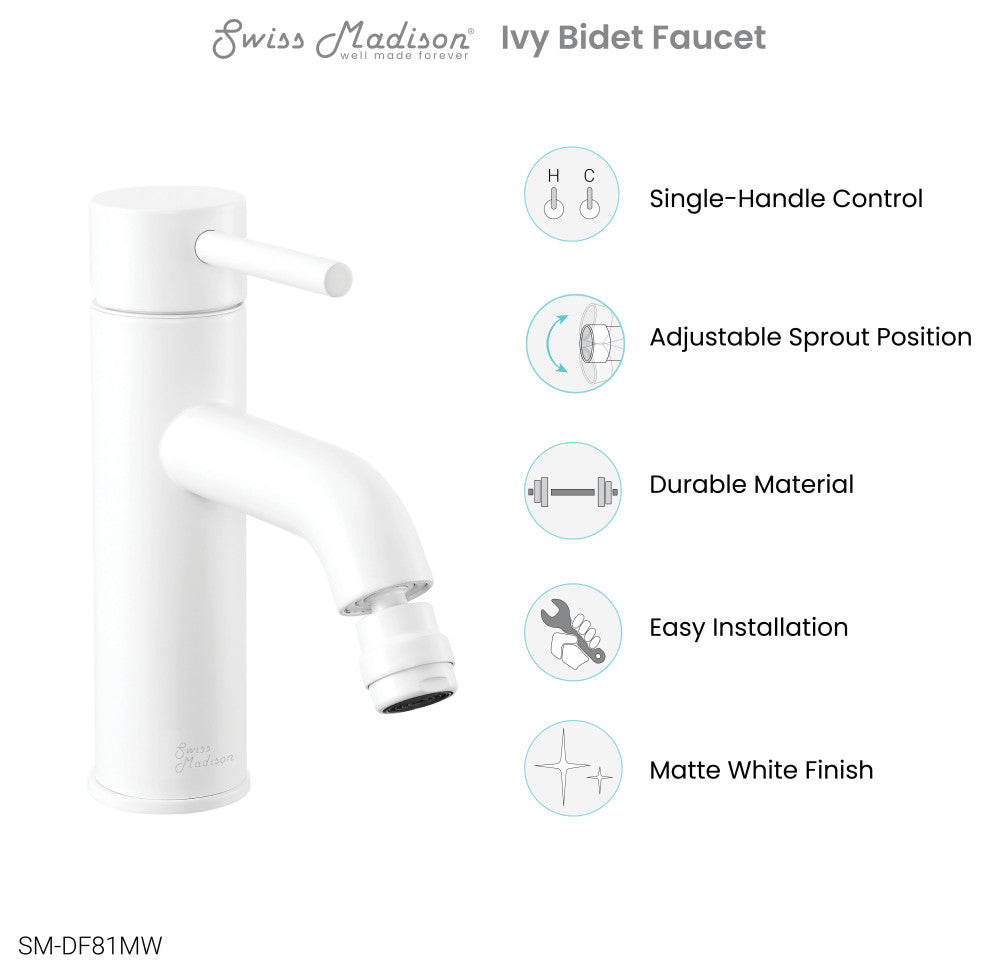 Ivy Bidet Faucet, Matte White