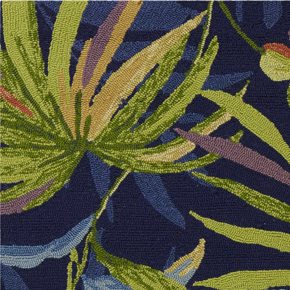 HomeRoots 5' x 7' Ink Blue Tropical Leaves UV Treated Indoor Outdoor Area Rug