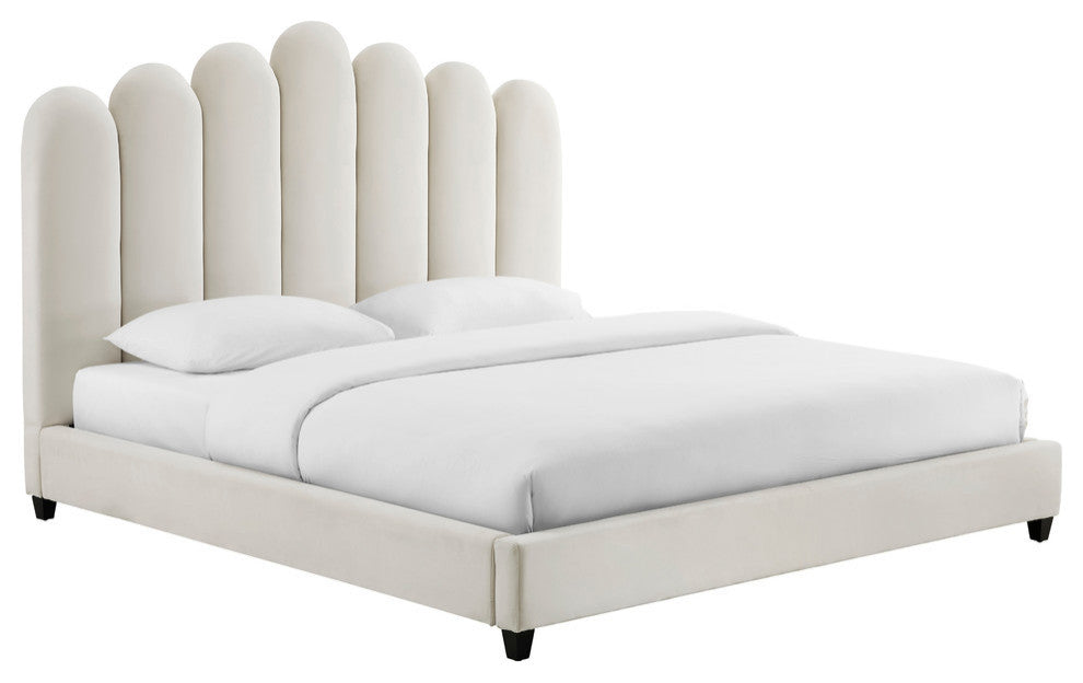 Celine Cream Velvet Bed in King - Cream