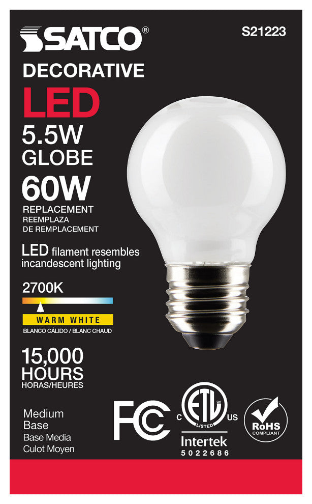 5.5W G16.5 LED, White, Medium Base, 90 CRI, 2700K, 120V