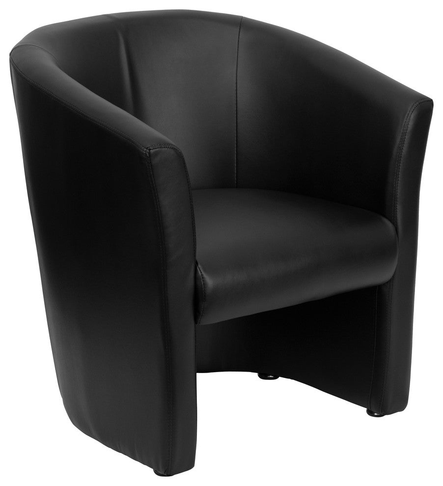 Black Leather Barrel-Shaped Guest Chair