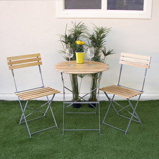 Wood Slat and Metal Bistro Set