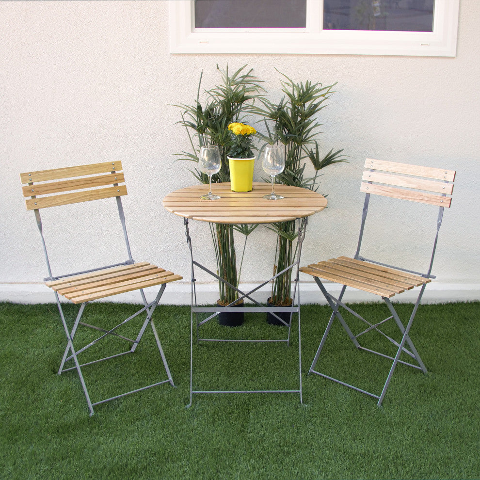 Wood Slat and Metal Bistro Set