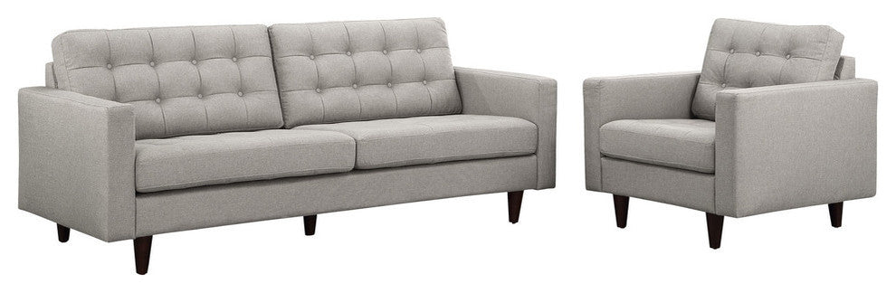 Modern Urban Contemporary Armchair and Sofa 2-Piece Set, Light Gray Fabric