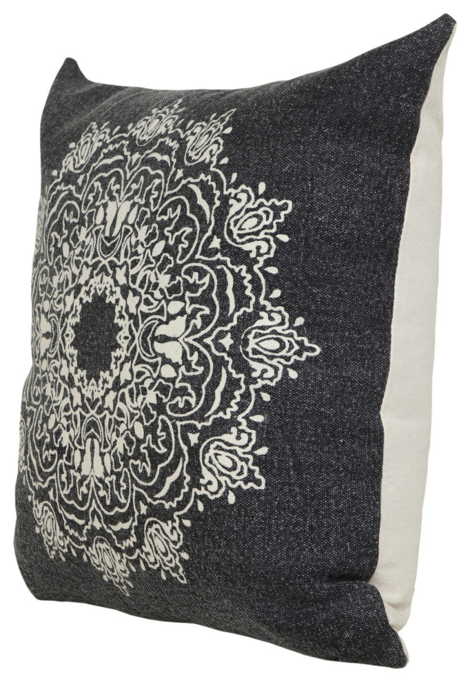 Bohemian Mandala Medallion Throw Pillow, Jet Black, 20" X 20", Poly Fill