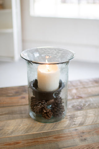 Original Glass Candle Cylinder with Rustic Insert - Small