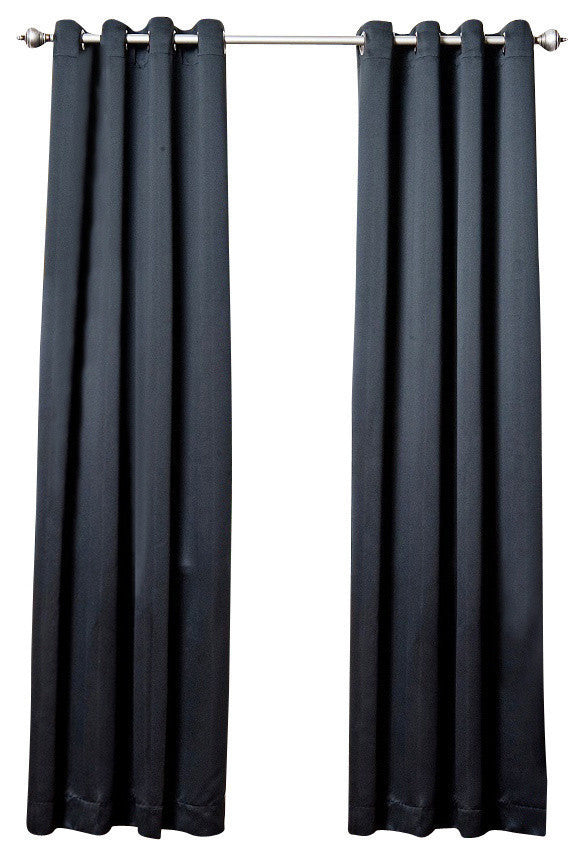 Solid Grommet Top Thermal Insulated Blackout Curtains, Black, 84"