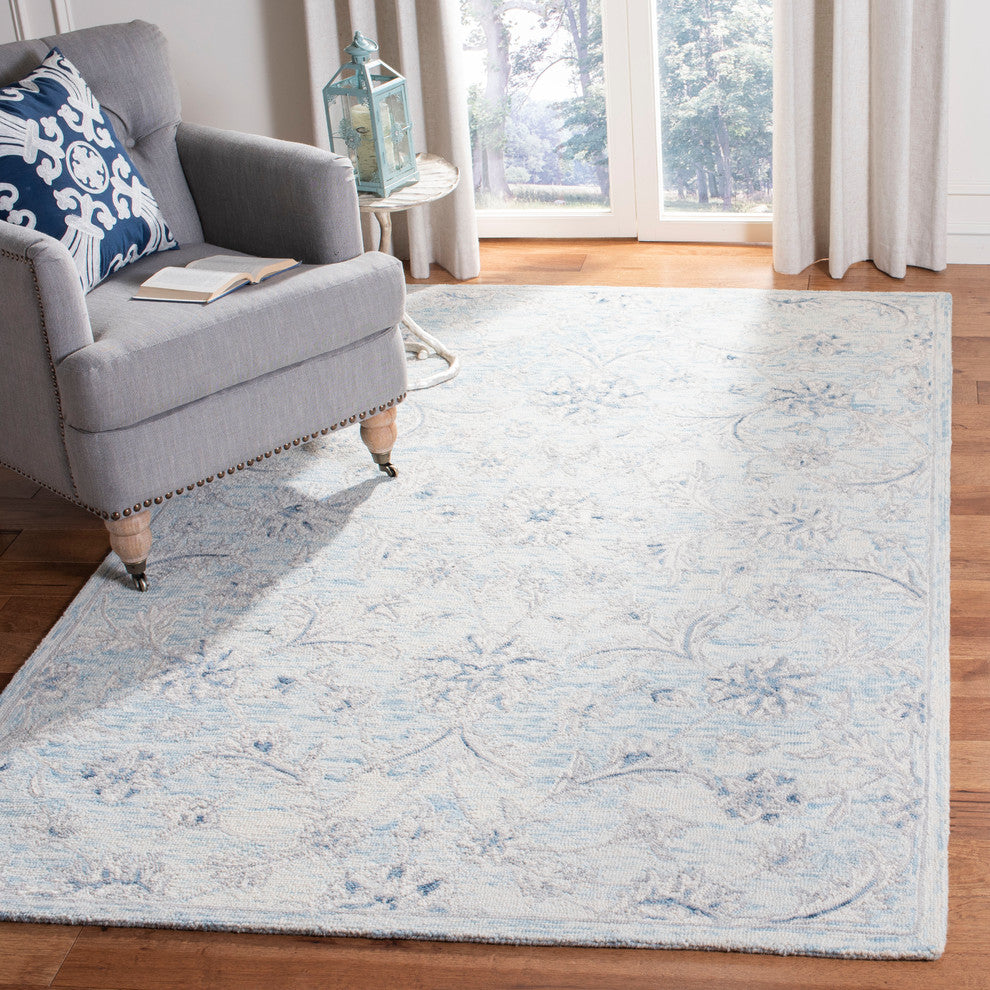 Safavieh Micro-Loop Collection MLP506 Rug, Light Blue/Ivory, 4' X 6'