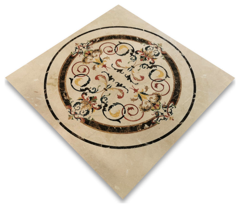 Marble Medallion Rafael Emperador Colorful 36 Inlay Waterjet Art Piece, 1 piece