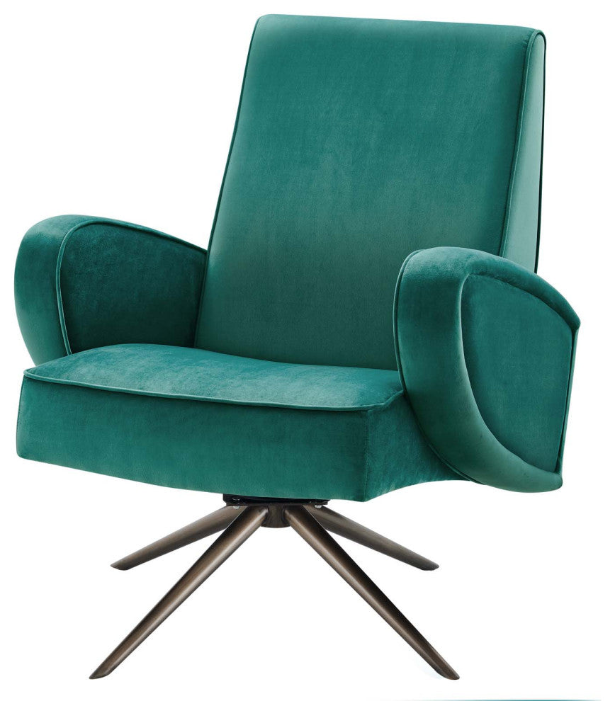 Armchair Swivel Accent Chair, Teal Blue, Velvet, Modern, Lounge Hospitality