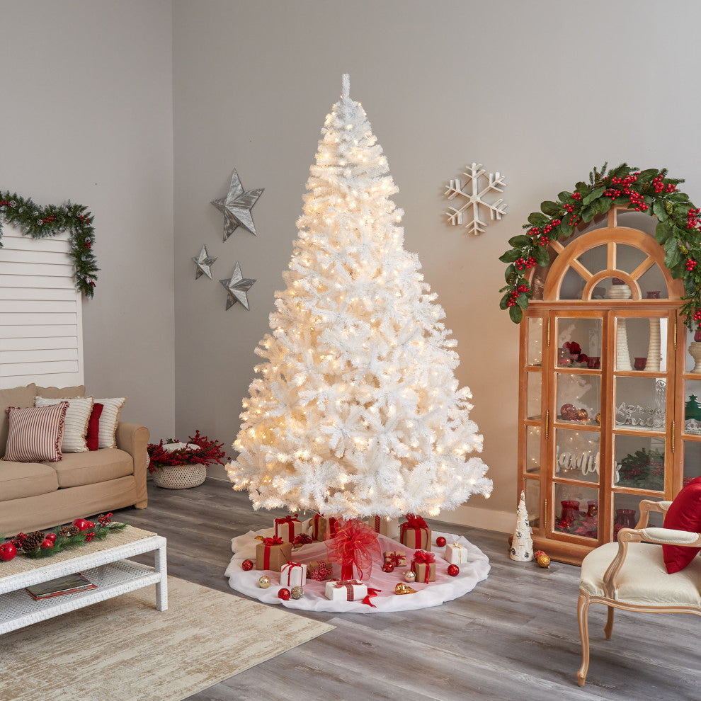 10' White Artificial Christmas Tree With 2200 Bendable Branches & 800 LED Lights