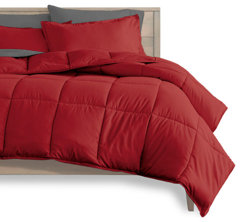 Bare Home 8-Piece Bed-in-a-Bag Split Sizes, Red, Gray, Split Queen