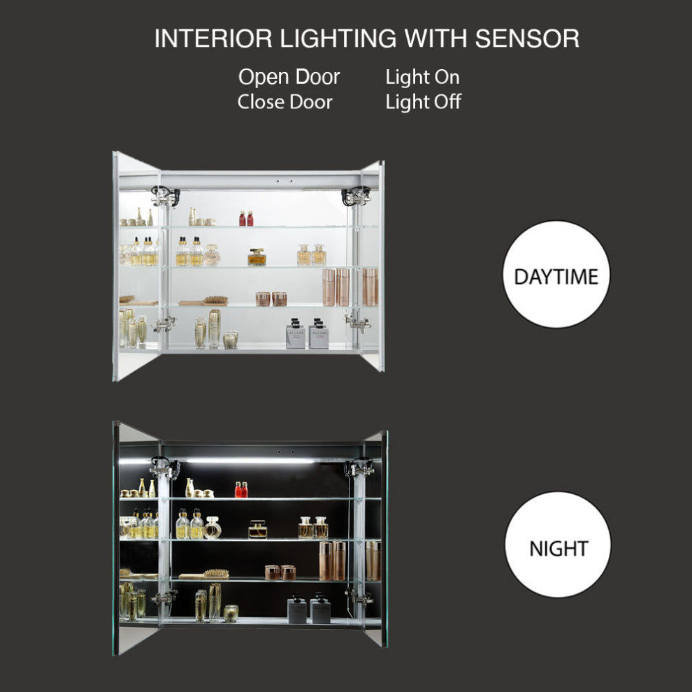 LED Medicine Cabinet With Defogger, 36x32