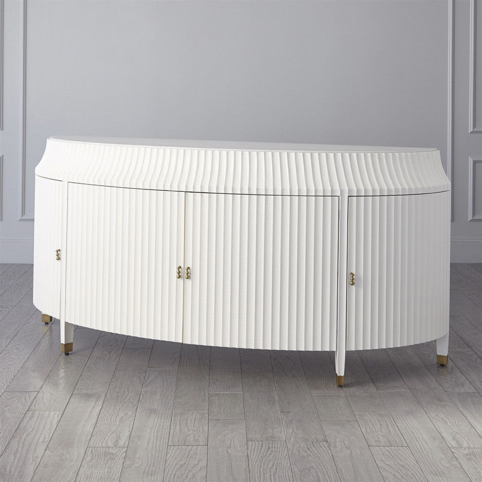 Fluted Dining Room Buffet Table, White Ivory Casegood, Luxury Credenza Cabinet