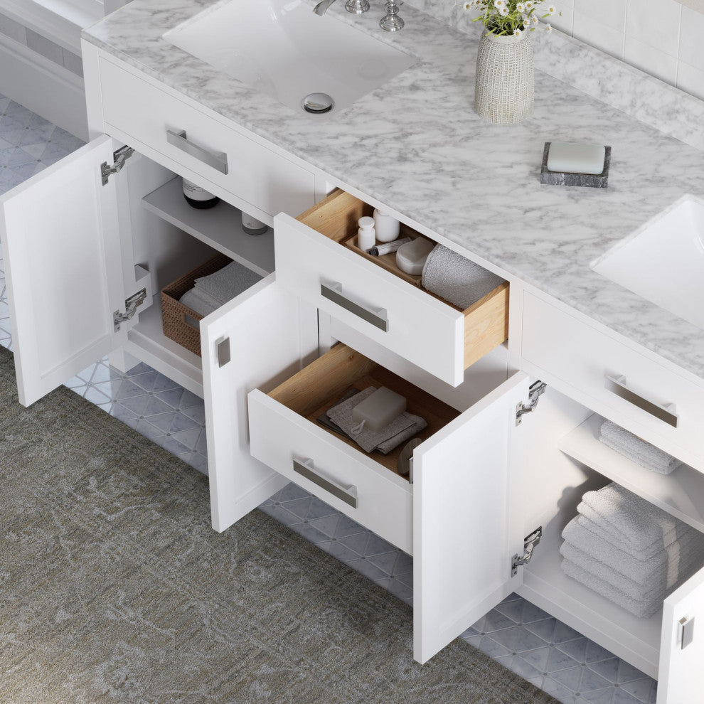 The Polaris Bathroom Vanity, Pure White, 72", Double Sink, Freestanding