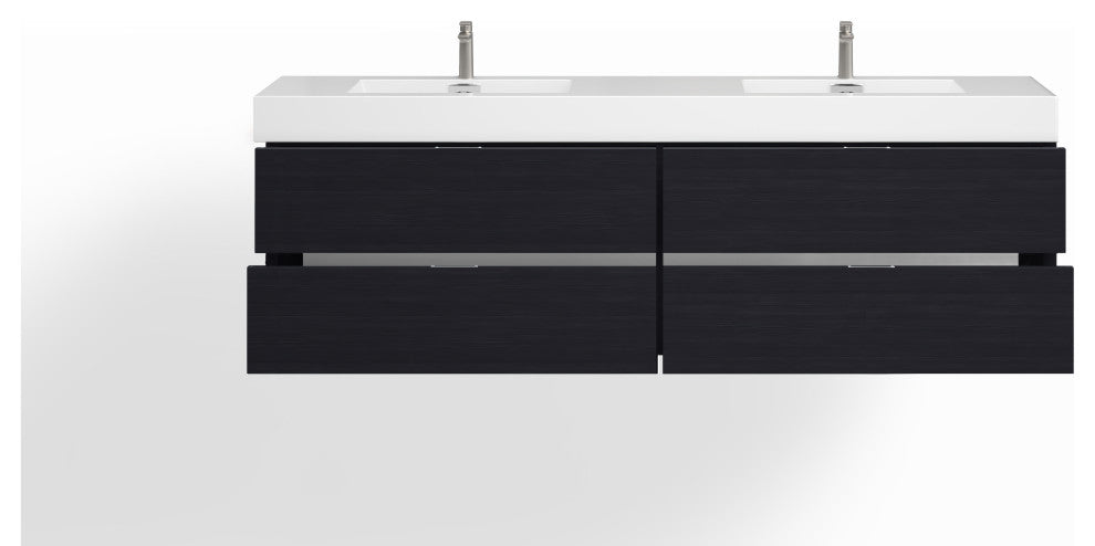 Boutique Bath Vanity, Black, 72", Double Sink, Wall Mount