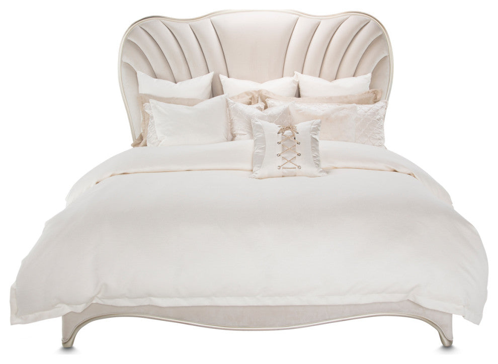 London Place Queen Velvet Panel Bed - Creamy Pearl