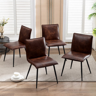 Set of 4 Minimalist Faux Leather Side Chairs for Dining Room, Dark Brown