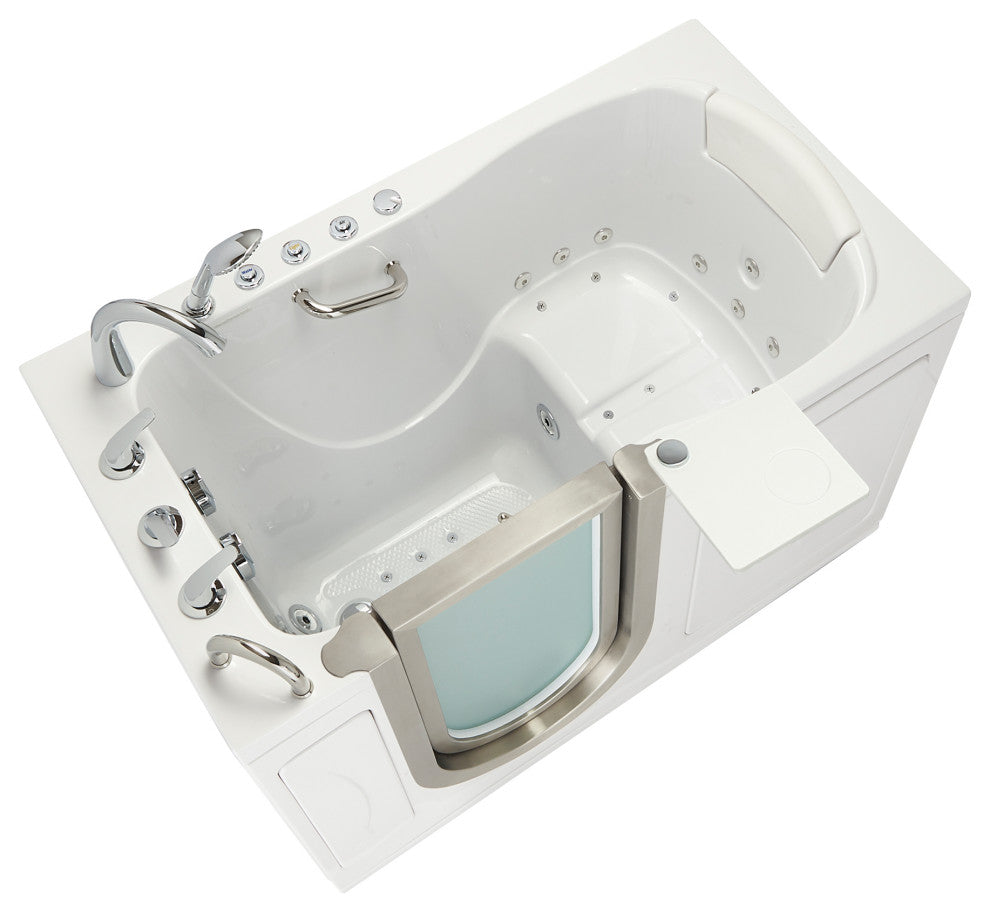 Ella Elite 32"x52" Acrylic Massage Walk-In Bathtub Inward Swing Door, Dual Drain