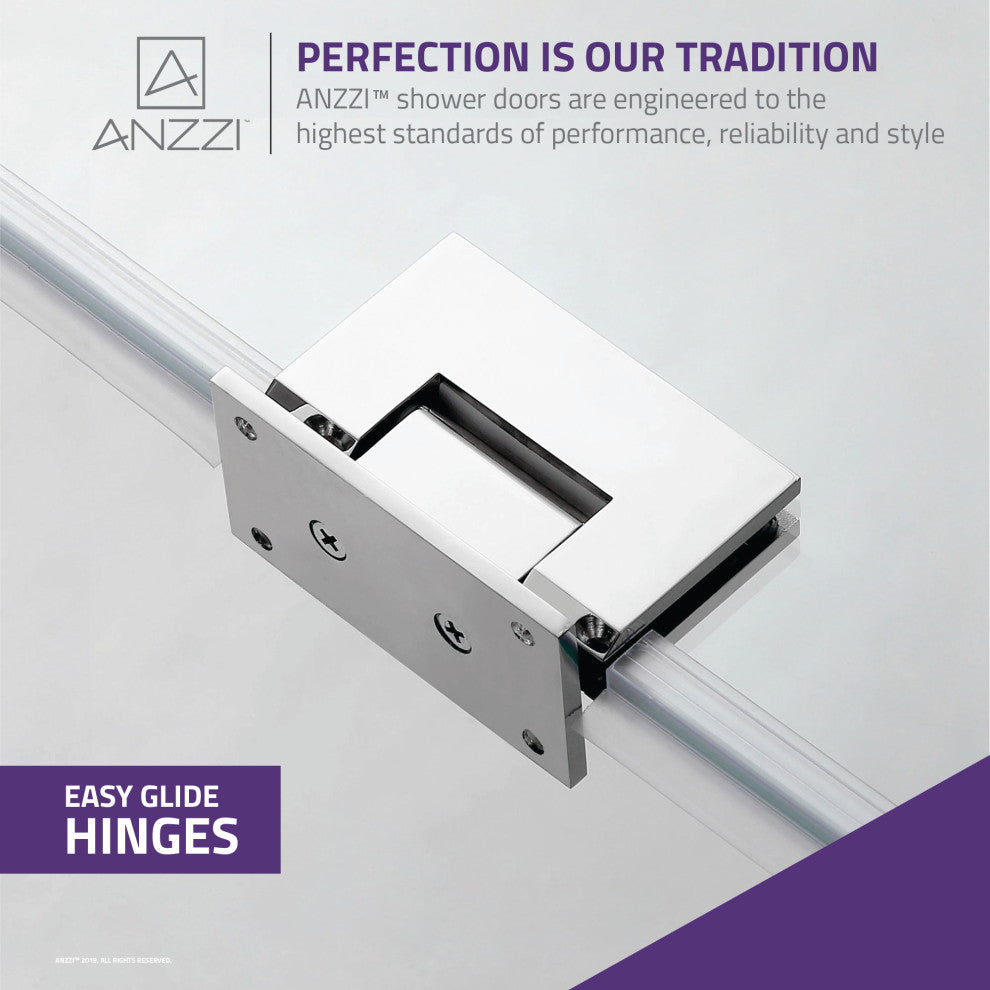 ANZZI Consort Series 60 in. x 72 in. Frameless Shower Door, Polished Chrome