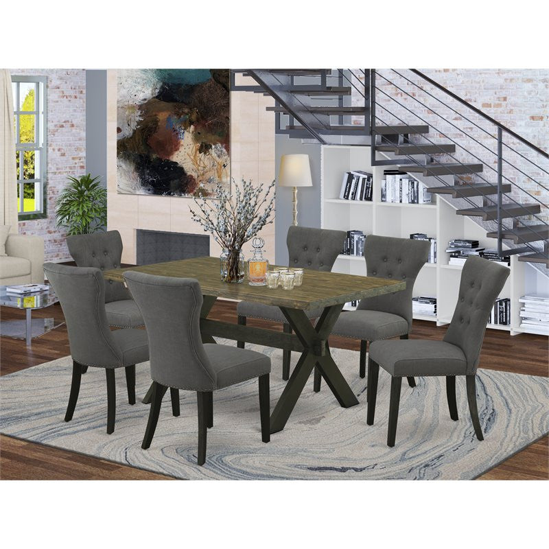X676Ga650-7, 7-Piece Set, 6 Chairs and Table Solid Wood