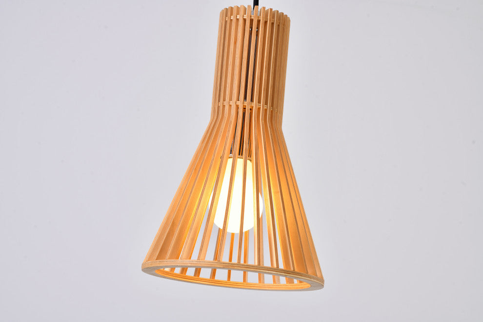 Single Pendant Real Wood Cage Frame Light Fixture