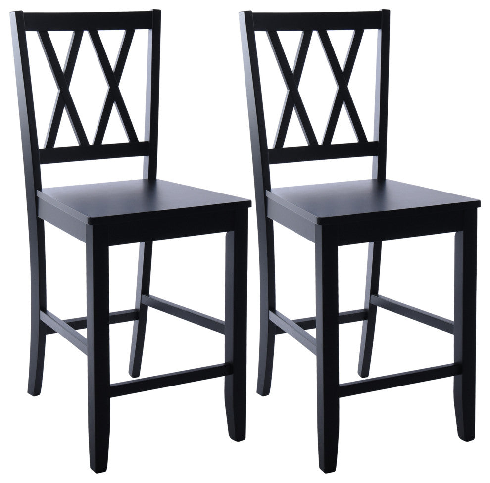 Set of 2 Double-X Wood Counter Stools, Black