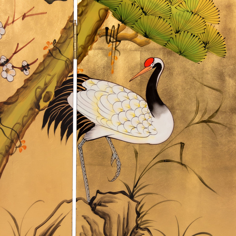6' Tall Gold Lacquer Room, Cranes