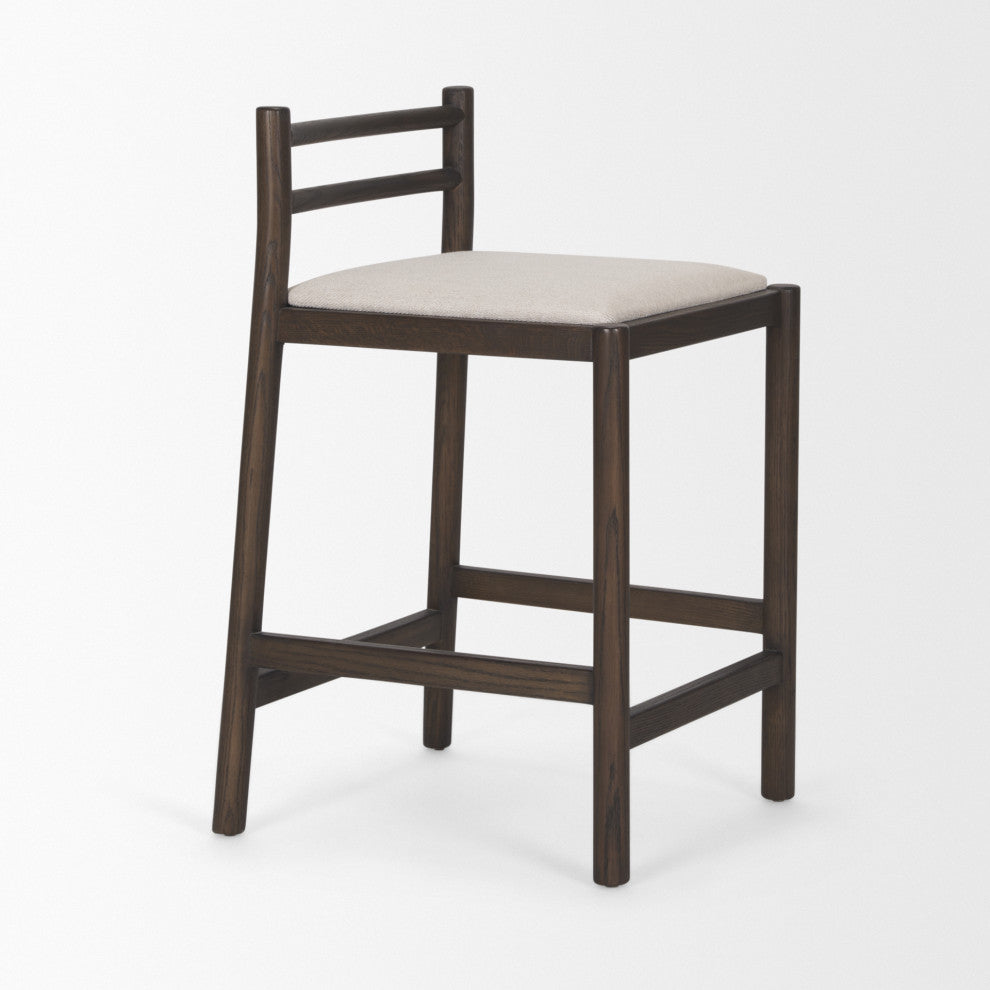 Sam Dark Brown Wood With Cream Fabric Counter Stool