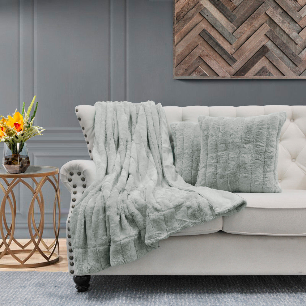 BOON Rabbit Jumbo Fur Throw and Pillow, 3-Piece Set, Silver