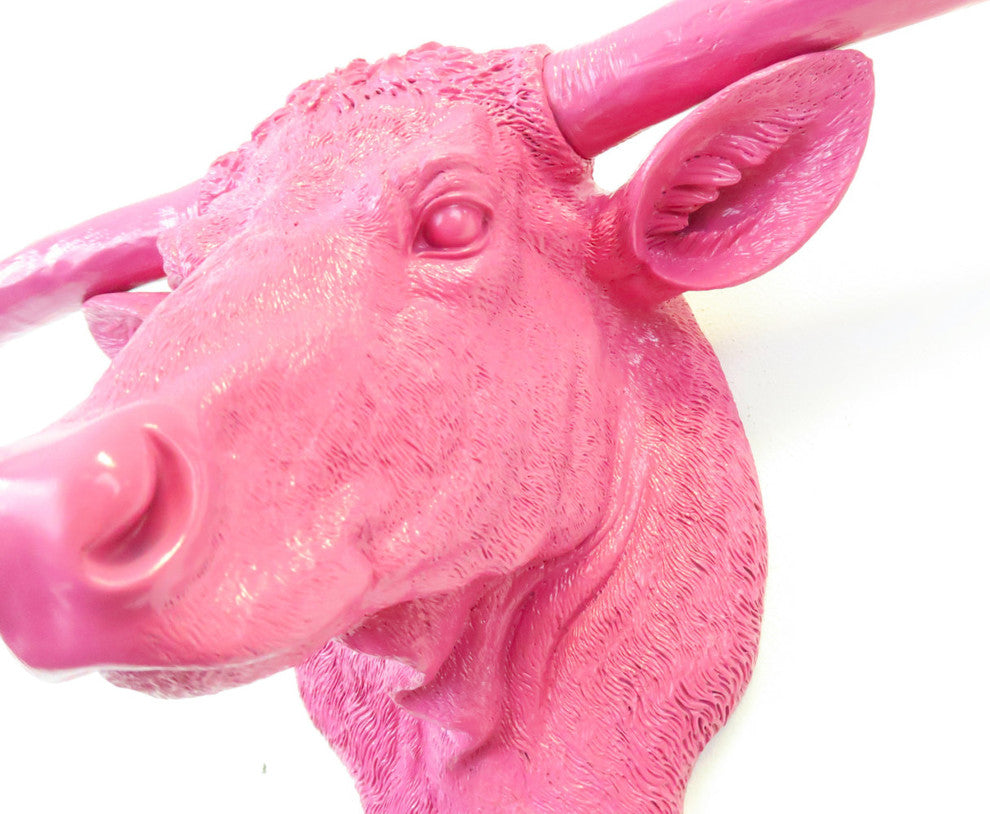 Faux Texas Longhorn Head Wall Decor, Hot Pink