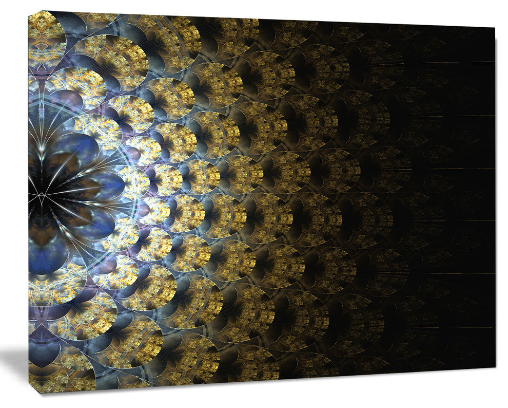 Symmetrical Gold Fractal Flower, Oversized Abstract Canvas Art Print, 60x40