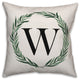 Watercolor Greenery Wreath Monogram - W 18x18 Spun Poly Pillow
