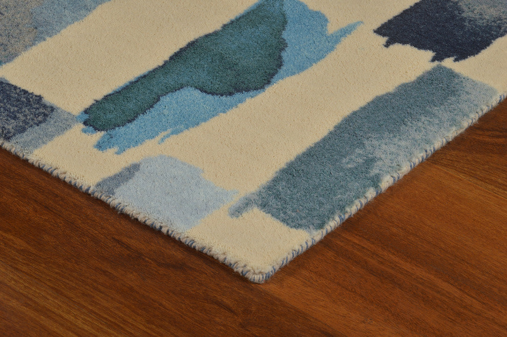 Turquoise Painted Weave Contemporary Modern Area Rug, 5'6"x8'6"